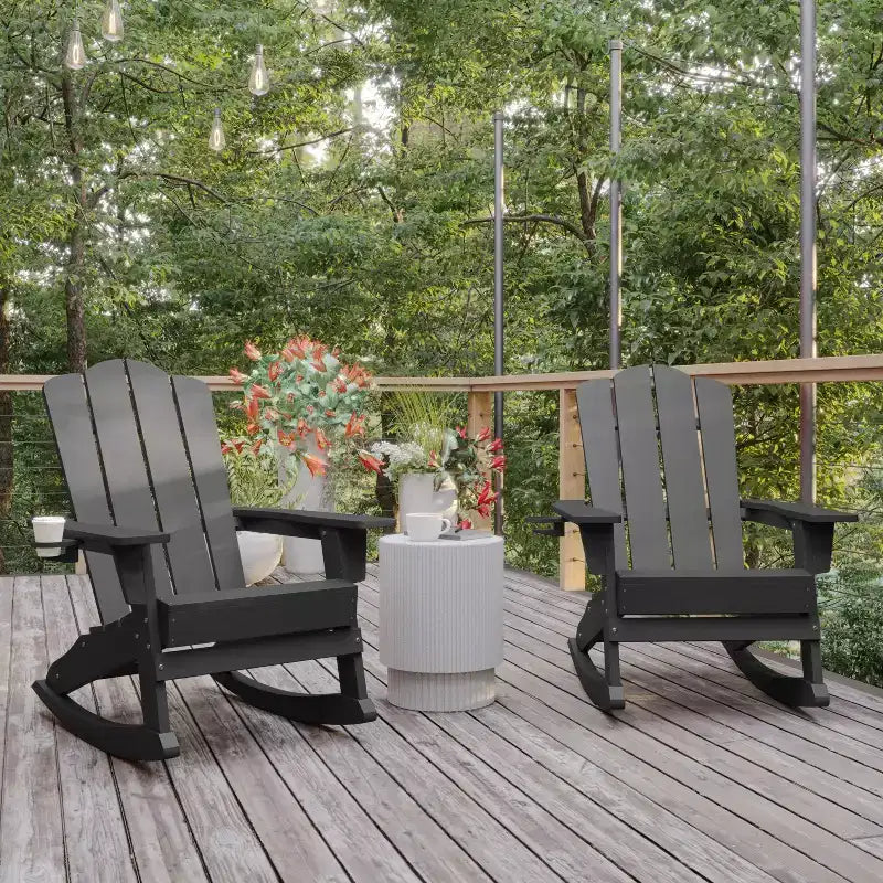 Flash Furniture Newport Chaise à bascule Adirondack avec porte-gobelet, Chaise à bascule Adirondack en HDPE résistante aux intempéries, Lot de 2