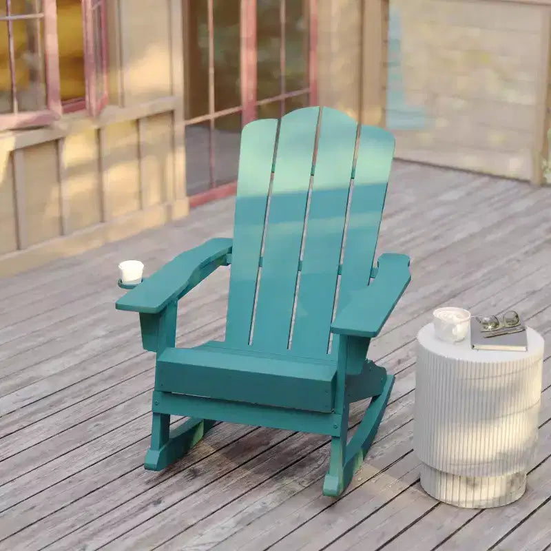 Sedia a dondolo Adirondack Newport di Flash Furniture con portabicchieri, sedia a dondolo Adirondack in HDPE resistente alle intemperie