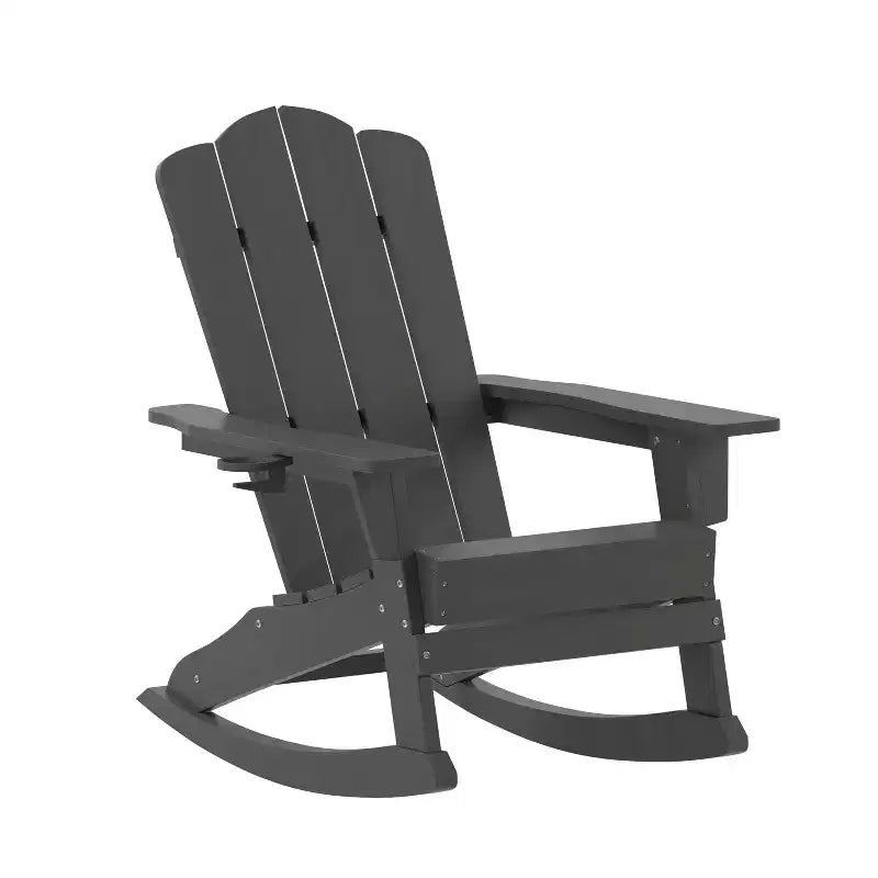 Sedia a dondolo Adirondack Newport di Flash Furniture con portabicchieri, sedia a dondolo Adirondack in HDPE resistente alle intemperie