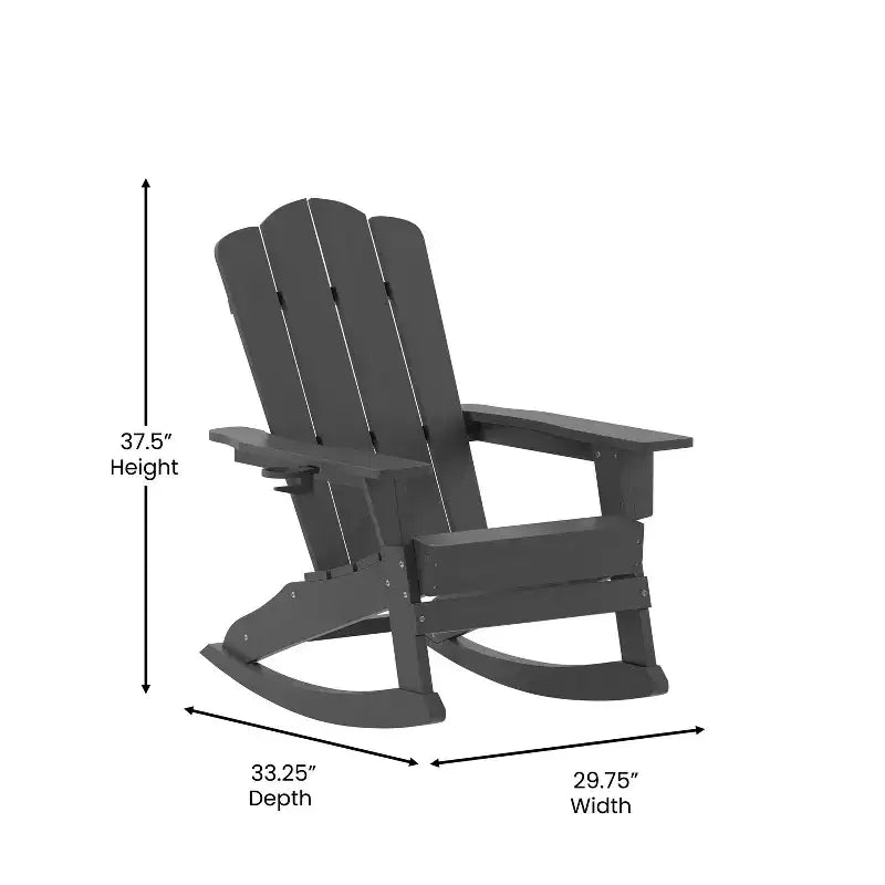 Sedia a dondolo Adirondack Newport di Flash Furniture con portabicchieri, sedia a dondolo Adirondack in HDPE resistente alle intemperie