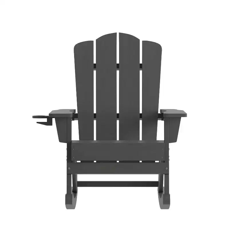 Sedia a dondolo Adirondack Newport di Flash Furniture con portabicchieri, sedia a dondolo Adirondack in HDPE resistente alle intemperie