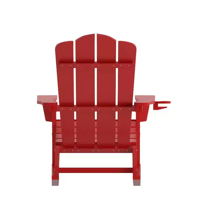 Sedia a dondolo Adirondack Newport di Flash Furniture con portabicchieri, sedia a dondolo Adirondack in HDPE resistente alle intemperie