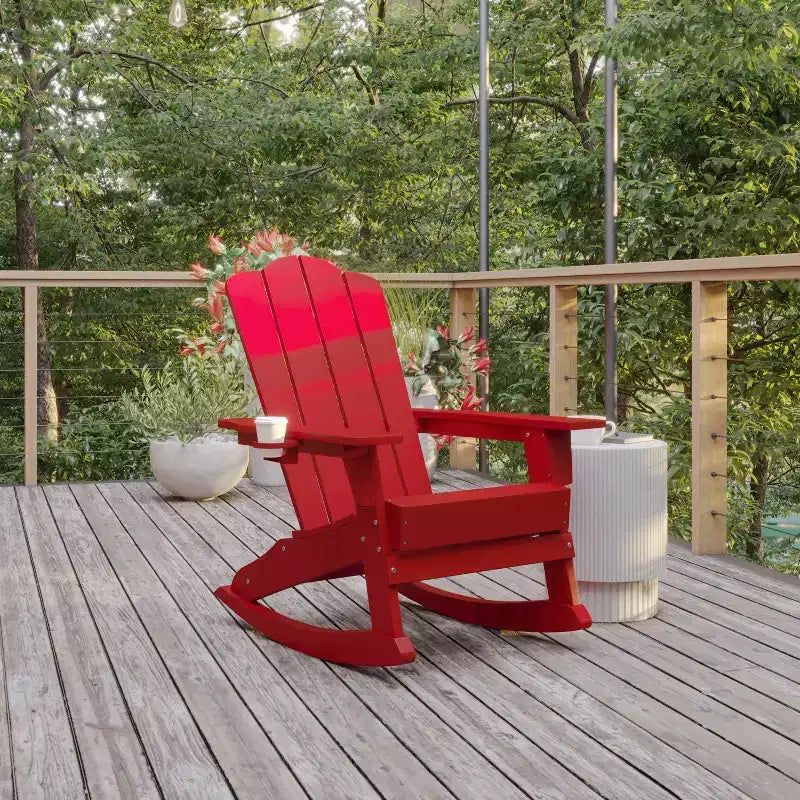 Flash Furniture Newport Fauteuil à bascule Adirondack avec porte-gobelet, Fauteuil à bascule Adirondack en HDPE résistant aux intempéries
