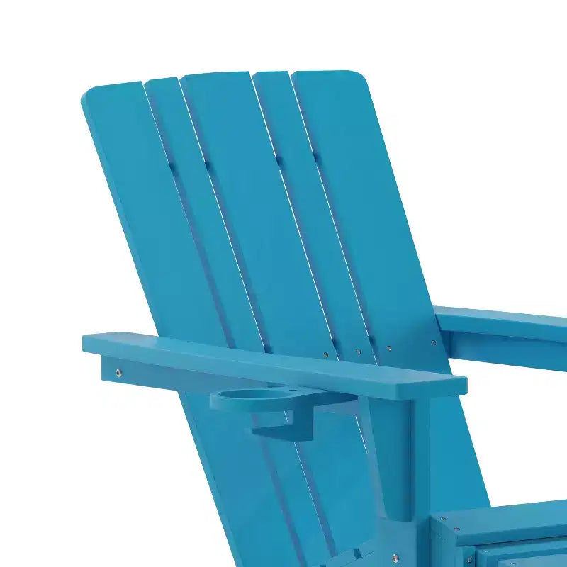 Set di 2 sedie Adirondack Emma e Oliver con portabicchieri e pouf estraibile, sedie a sdraio per interni/esterni in HDPE per tutte le stagioni