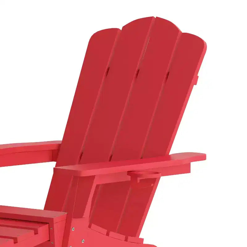 Set di 2 sedie Adirondack Emma e Oliver con portabicchieri e pouf estraibile, sedie a sdraio per interni/esterni in HDPE per tutte le stagioni