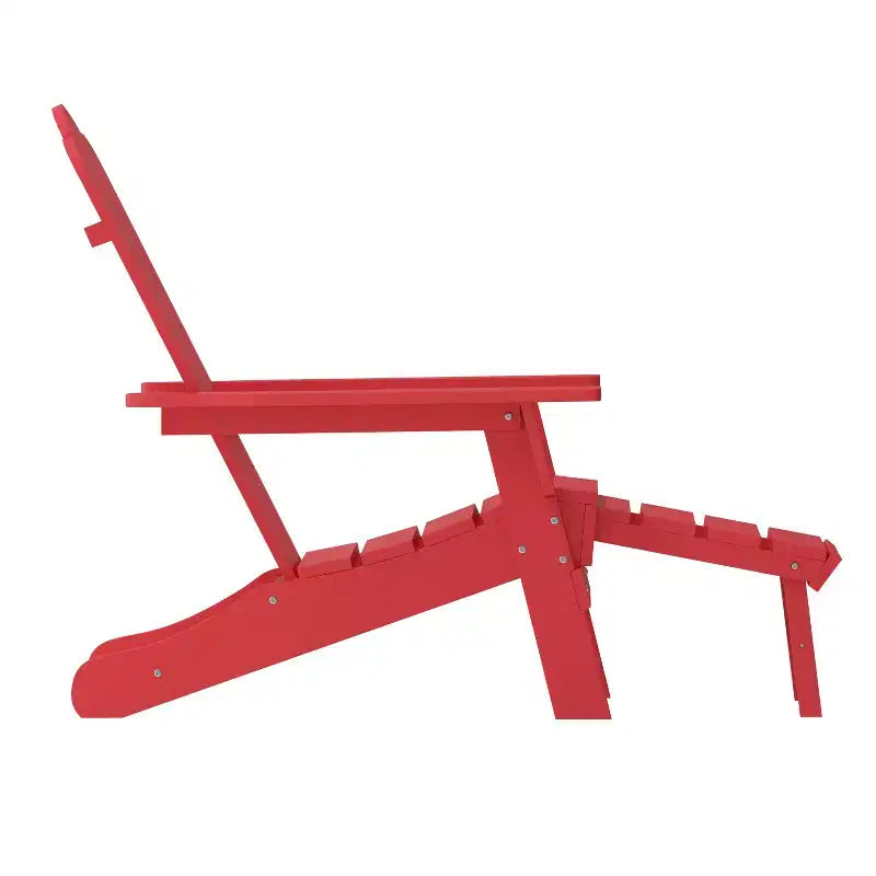 Set di 2 sedie Adirondack Emma e Oliver con portabicchieri e pouf estraibile, sedie a sdraio per interni/esterni in HDPE per tutte le stagioni