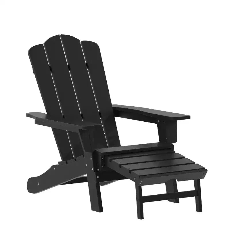 Set di 2 sedie Adirondack Emma e Oliver con portabicchieri e pouf estraibile, sedie a sdraio per interni/esterni in HDPE per tutte le stagioni