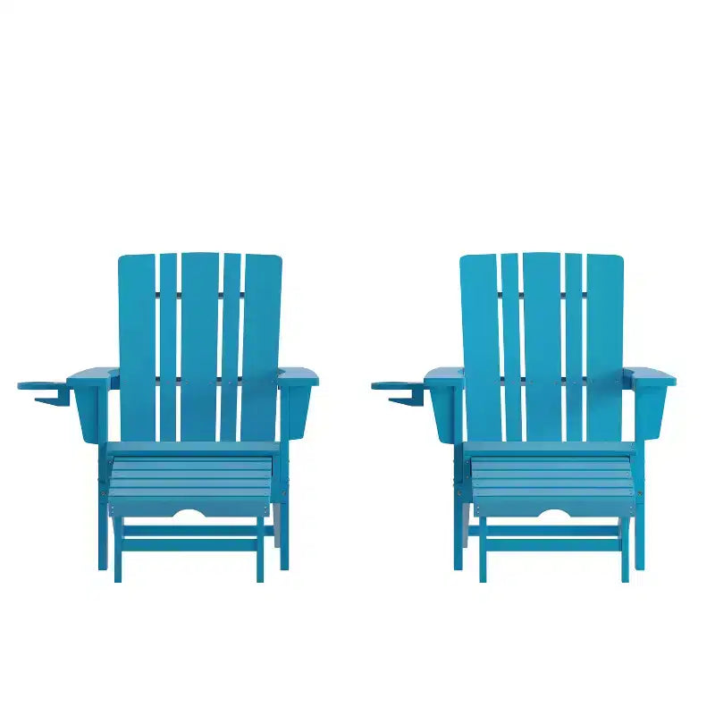 Emma et Oliver Lot de 2 chaises Adirondack avec porte-gobelets et repose-pieds escamotable, chaises longues d'intérieur/extérieur en PEHD tout temps