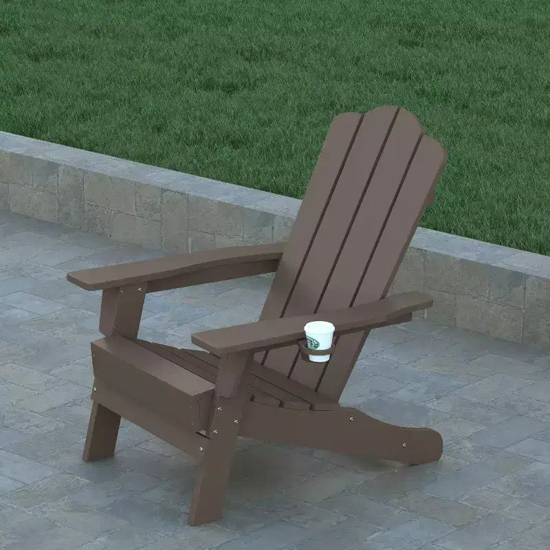 Set di 4 sedie Adirondack Emma e Oliver con portabicchieri, sedie Adirondack in HDPE resistenti alle intemperie