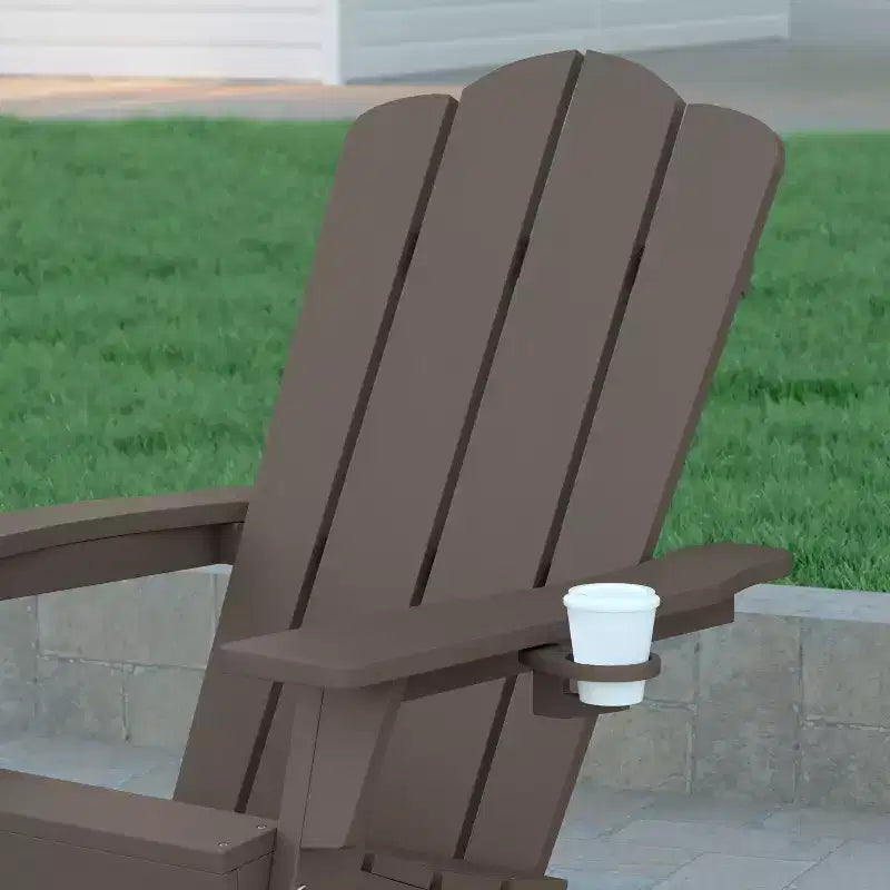 Set di 4 sedie Adirondack Emma e Oliver con portabicchieri, sedie Adirondack in HDPE resistenti alle intemperie