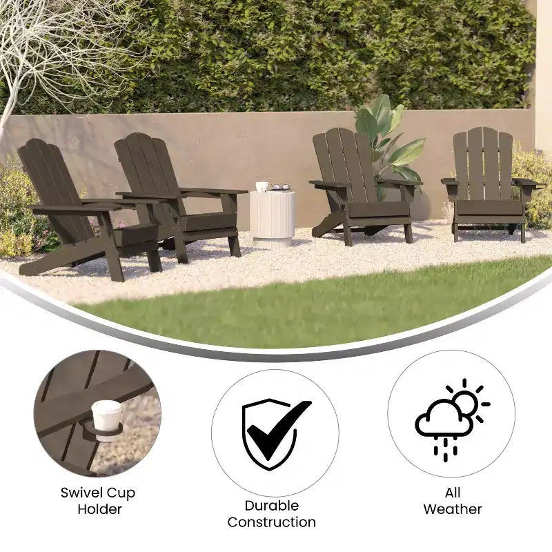 Set di 4 sedie Adirondack Emma e Oliver con portabicchieri, sedie Adirondack in HDPE resistenti alle intemperie