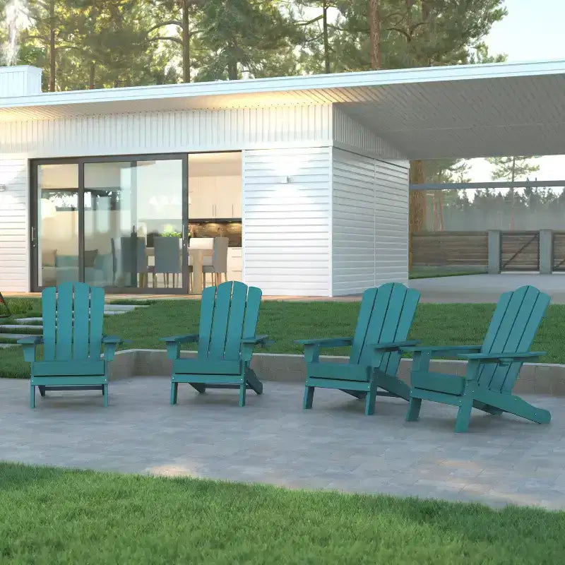 Set di 4 sedie Adirondack Emma e Oliver con portabicchieri, sedie Adirondack in HDPE resistenti alle intemperie