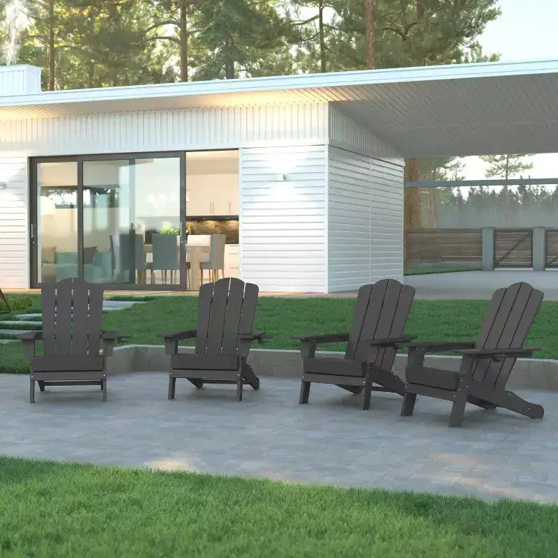 Set di 4 sedie Adirondack Emma e Oliver con portabicchieri, sedie Adirondack in HDPE resistenti alle intemperie