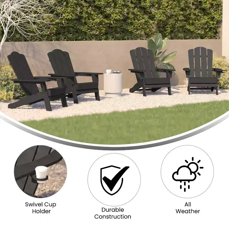 Set di 4 sedie Adirondack Emma e Oliver con portabicchieri, sedie Adirondack in HDPE resistenti alle intemperie