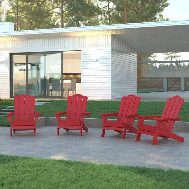 Set di 4 sedie Adirondack Emma e Oliver con portabicchieri, sedie Adirondack in HDPE resistenti alle intemperie