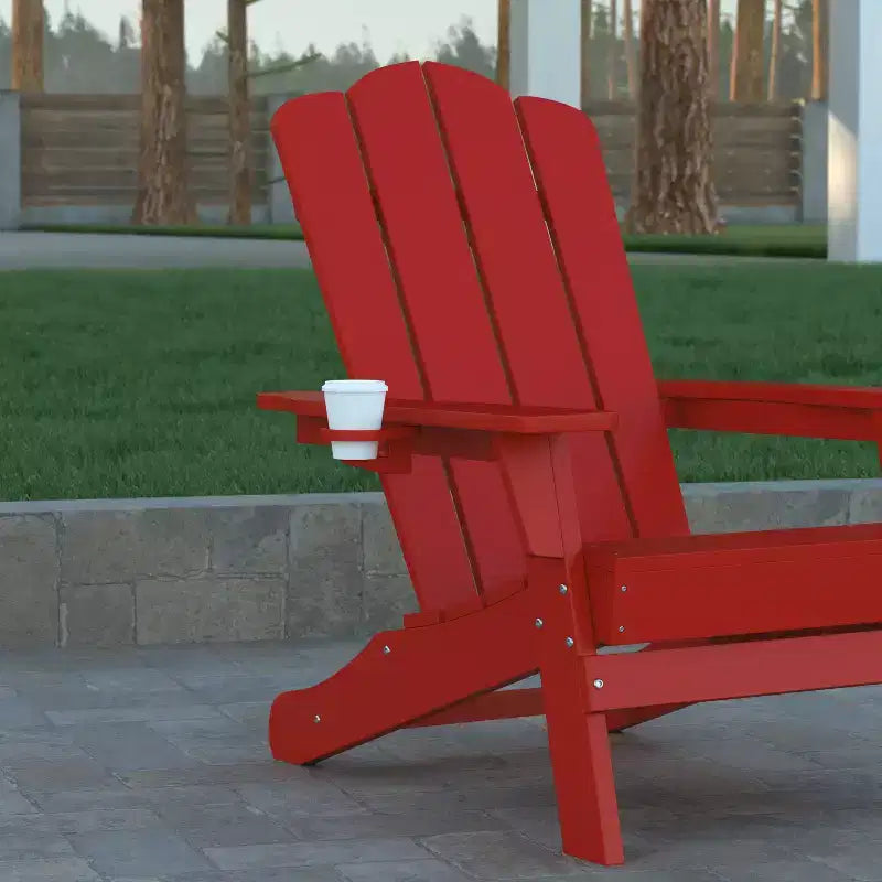 Set di 4 sedie Adirondack Emma e Oliver con portabicchieri, sedie Adirondack in HDPE resistenti alle intemperie