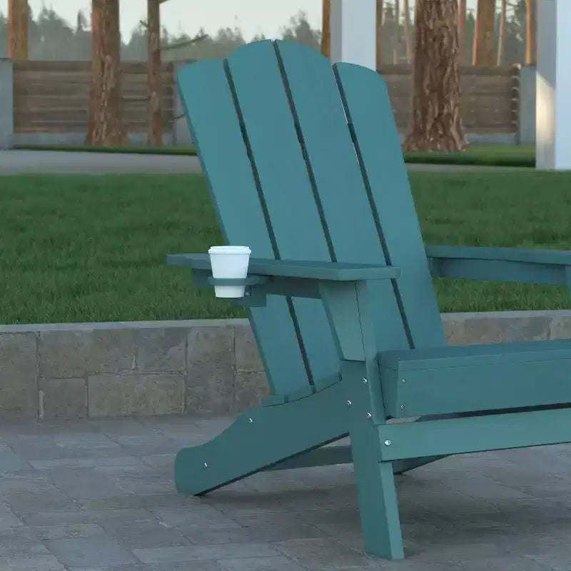 Set di 4 sedie Adirondack Emma e Oliver con portabicchieri, sedie Adirondack in HDPE resistenti alle intemperie