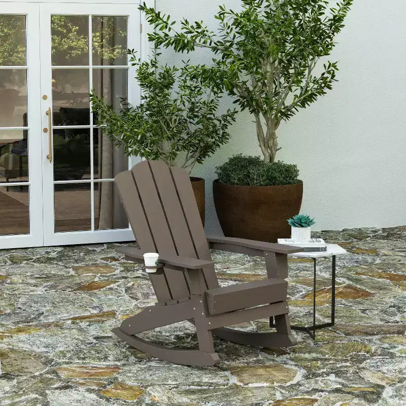 Sedia Adirondack Merrick Lane con portabicchieri e pouf estraibile, sedia a sdraio per interni/esterni in HDPE resistente a tutte le intemperie