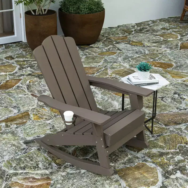 Sedia Adirondack Merrick Lane con portabicchieri e pouf estraibile, sedia a sdraio per interni/esterni in HDPE resistente a tutte le intemperie