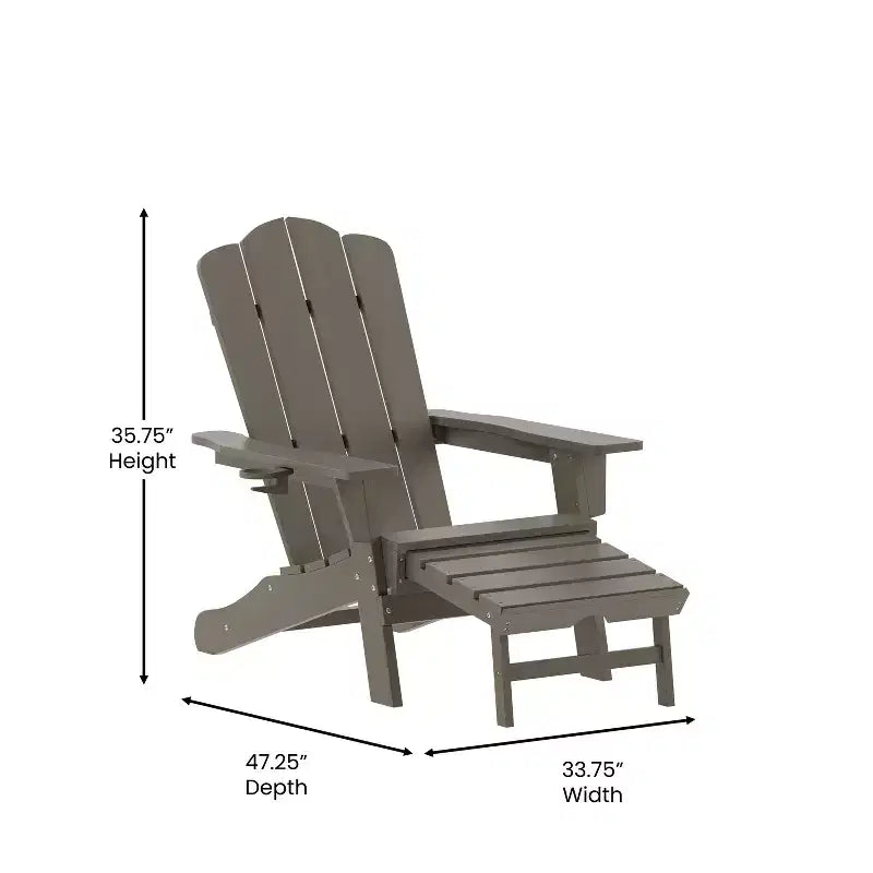 Sedia Adirondack Merrick Lane con portabicchieri e pouf estraibile, sedia a sdraio per interni/esterni in HDPE resistente a tutte le intemperie