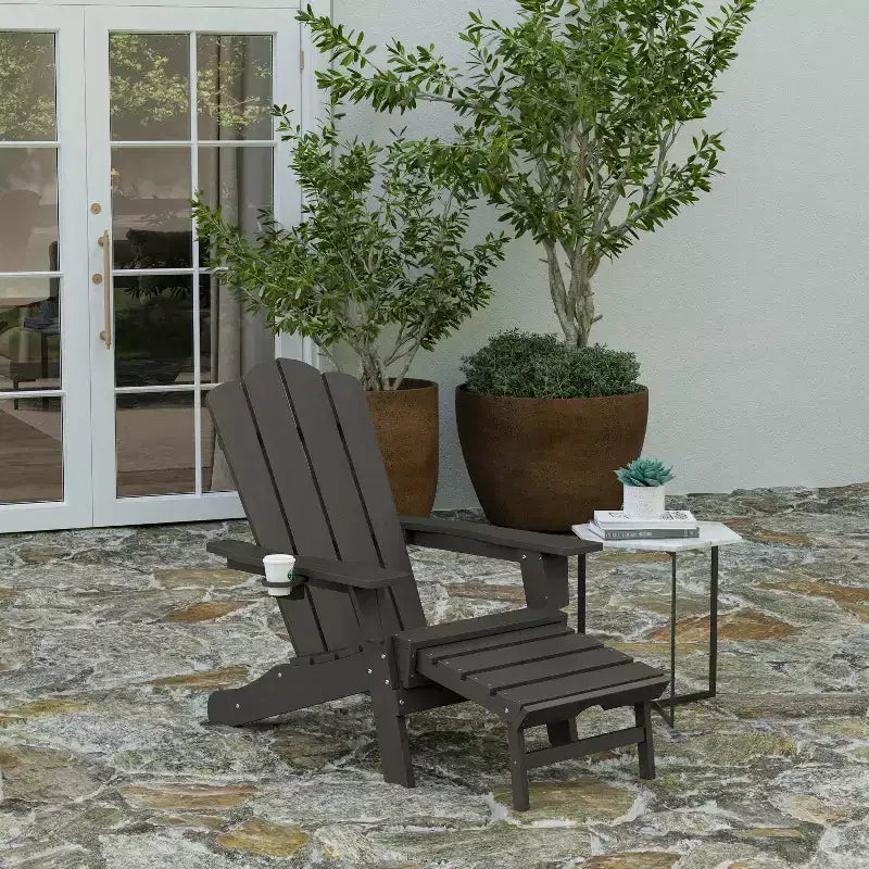 Sedia Adirondack Merrick Lane con portabicchieri e pouf estraibile, sedia a sdraio per interni/esterni in HDPE resistente a tutte le intemperie
