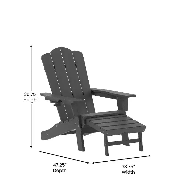 Sedia Adirondack Merrick Lane con portabicchieri e pouf estraibile, sedia a sdraio per interni/esterni in HDPE resistente a tutte le intemperie