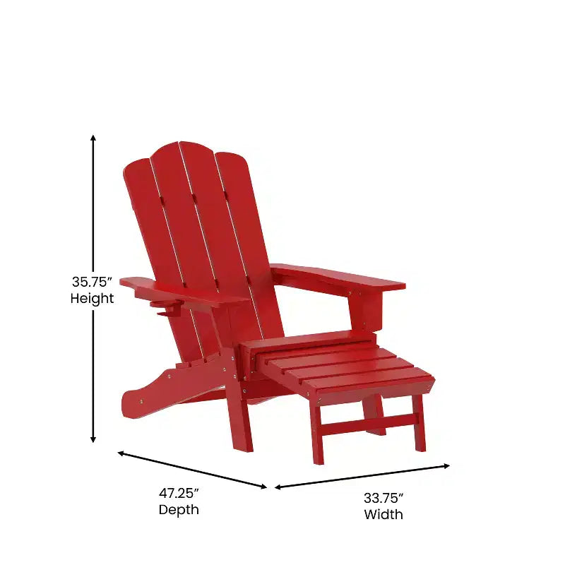 Sedia Adirondack Merrick Lane con portabicchieri e pouf estraibile, sedia a sdraio per interni/esterni in HDPE resistente a tutte le intemperie