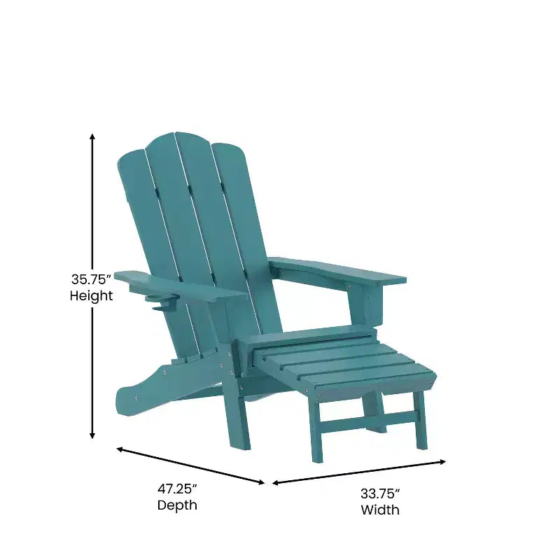 Sedia Adirondack Merrick Lane con portabicchieri e pouf estraibile, sedia a sdraio per interni/esterni in HDPE resistente a tutte le intemperie