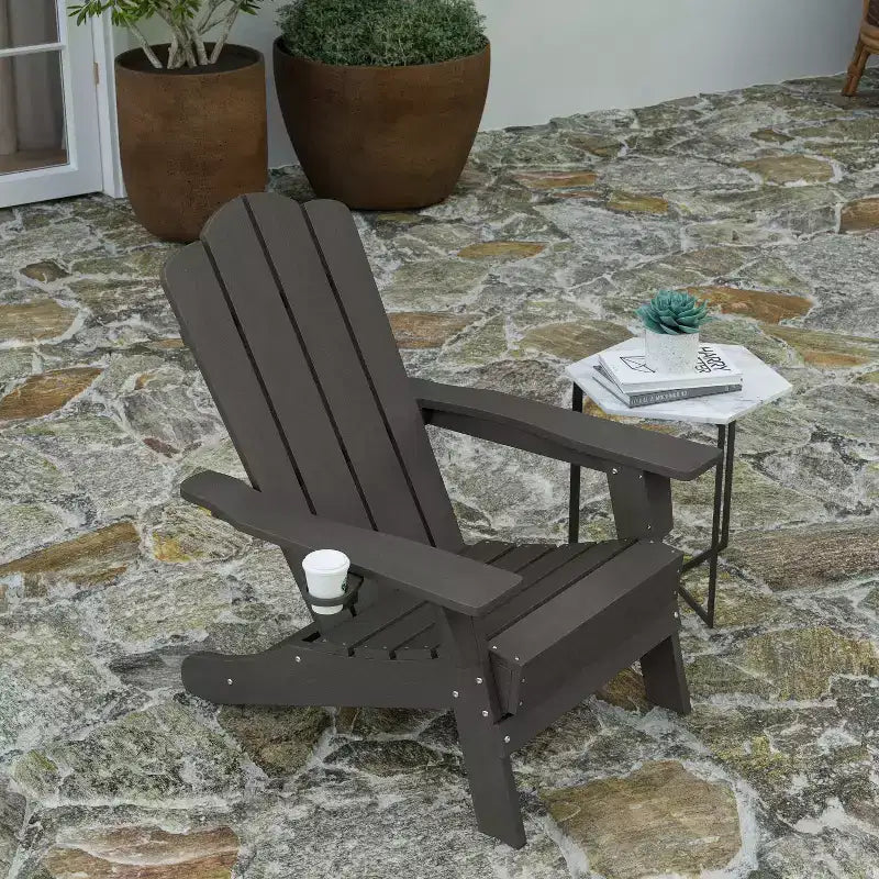 Chaise Adirondack Merrick Lane avec porte-gobelet, chaise Adirondack en PEHD résistante aux intempéries