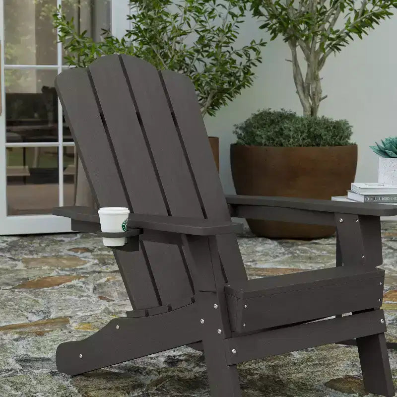 Chaise Adirondack Merrick Lane avec porte-gobelet, chaise Adirondack en PEHD résistante aux intempéries