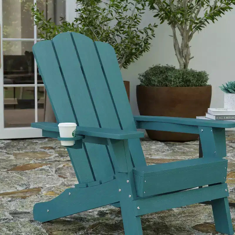 Chaise Adirondack Merrick Lane avec porte-gobelet, chaise Adirondack en PEHD résistante aux intempéries