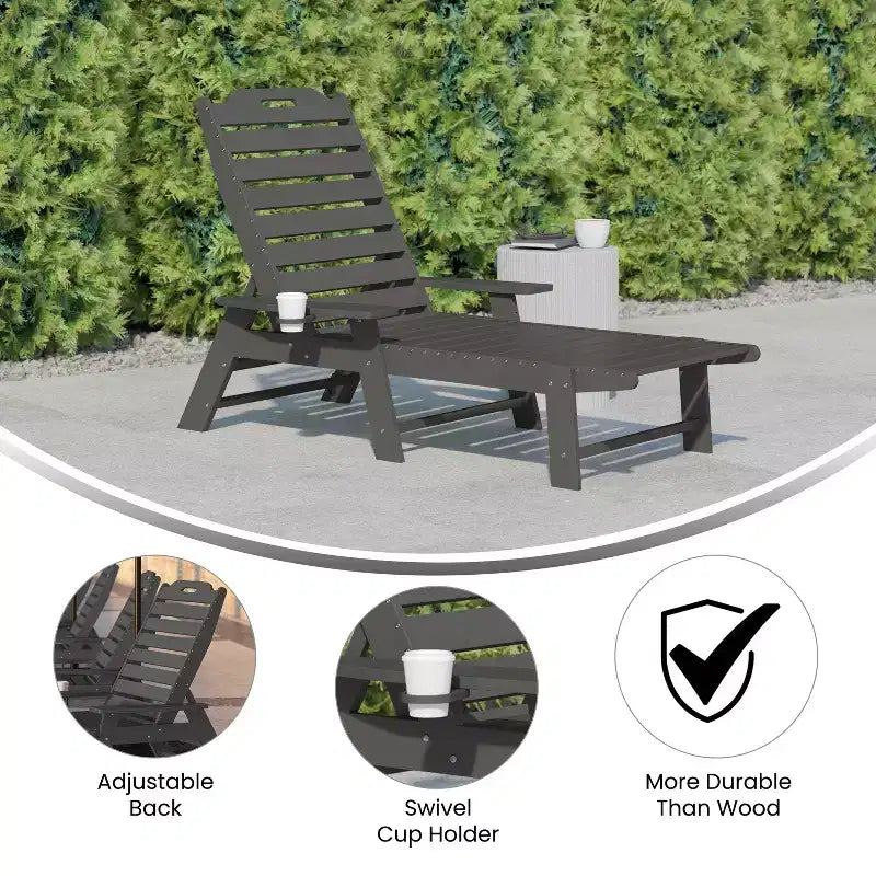 Sdraio regolabile Adirondack Merrick Lane Gaylord con portabicchieri - Sedia a sdraio in HDPE per interni/esterni resistente a tutte le stagioni