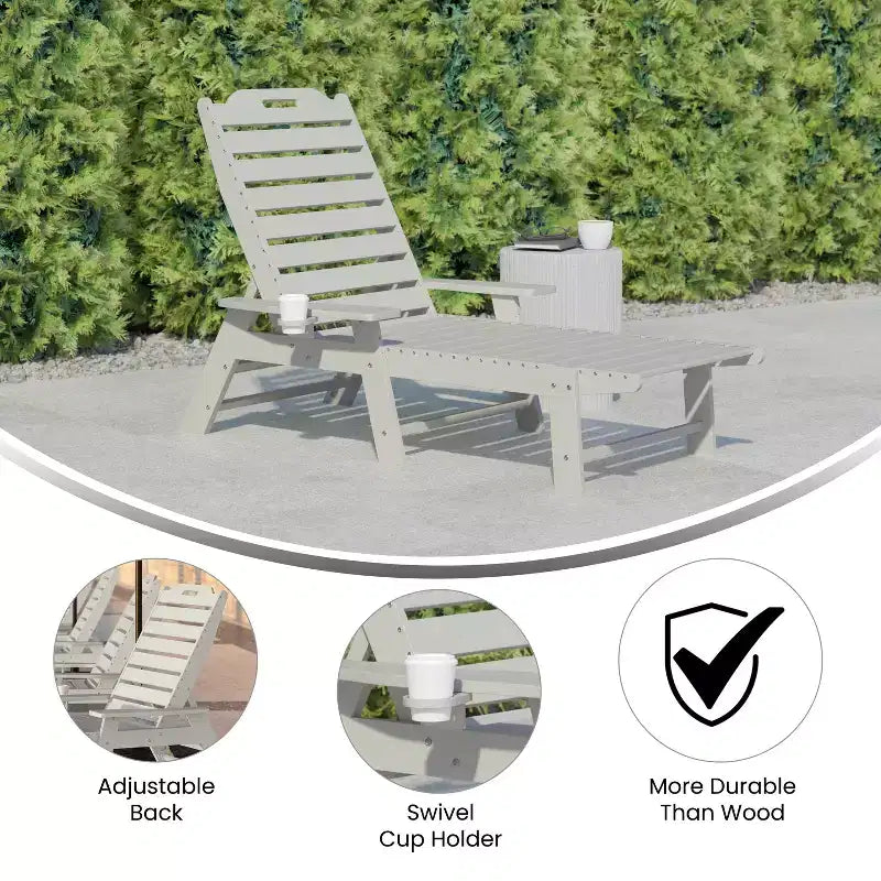 Sdraio regolabile Adirondack Merrick Lane Gaylord con portabicchieri - Sedia a sdraio in HDPE per interni/esterni resistente a tutte le stagioni