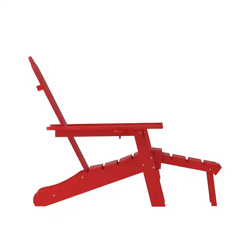 Sedia Adirondack Emma and Oliver con portabicchiere e pouf estraibile, sedia a sdraio per interni/esterni in HDPE per tutte le stagioni