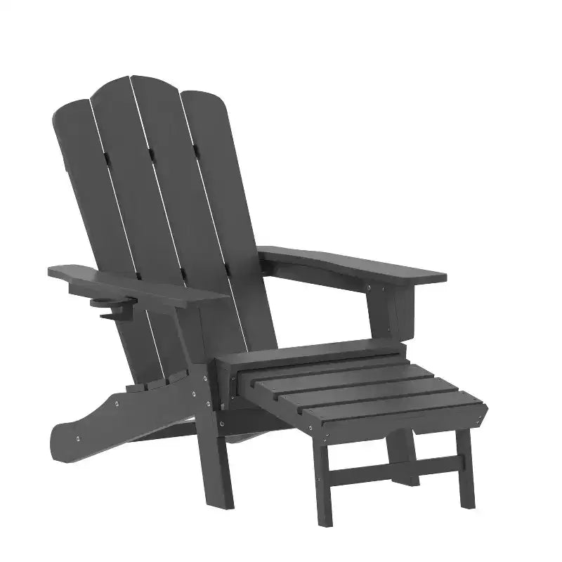 Fauteuil de jardin Emma et Oliver avec porte-gobelet et repose-pieds coulissant, chaise longue d'intérieur/extérieur en PEHD résistant aux intempéries