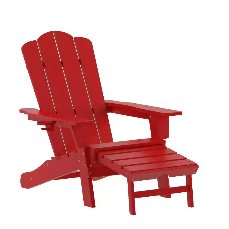 Fauteuil de jardin Emma et Oliver avec porte-gobelet et repose-pieds coulissant, chaise longue d'intérieur/extérieur en PEHD résistant aux intempéries