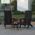 Emma and Oliver Set of 2 Modern All-Weather Poly Resin Adirondack Rocking Chairs with a Wood Burning Fire Pit for Outdoor Use