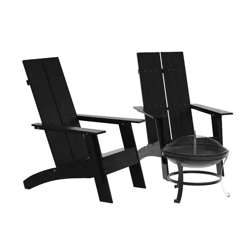 Set di 2 sedie a dondolo moderne Adirondack Emma and Oliver in poliresina per tutte le stagioni con braciere a legna per esterni