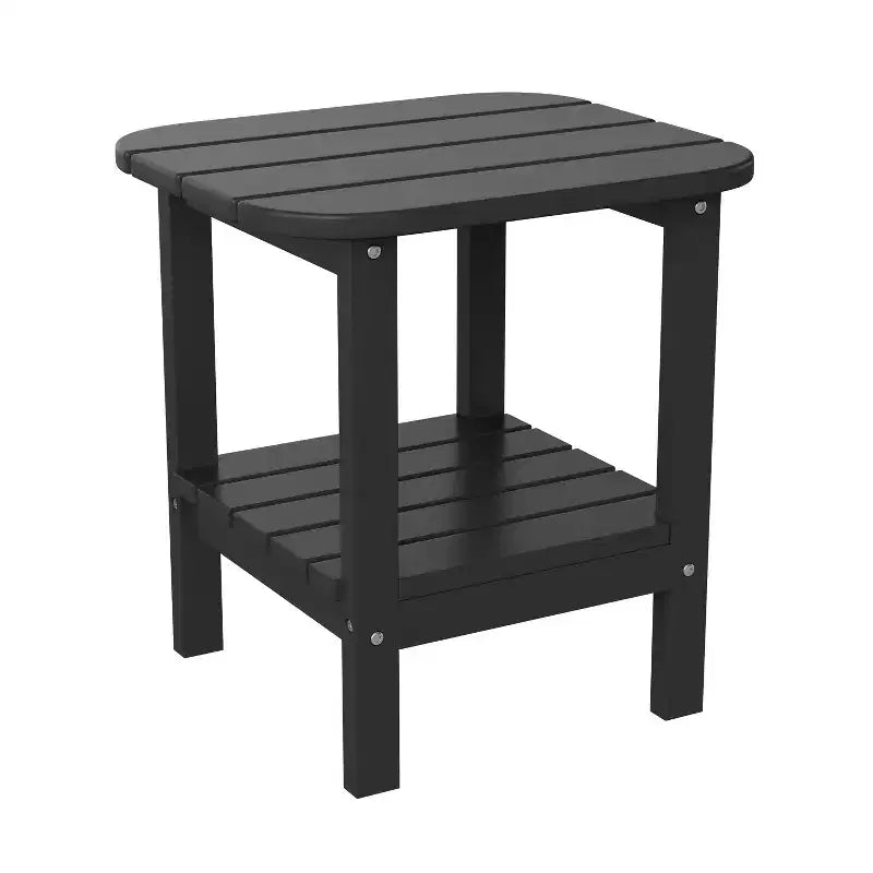 Emma and Oliver Two Tier Polyresin Adirondack Side Table - All-Weather for Indoor/Outdoor Use