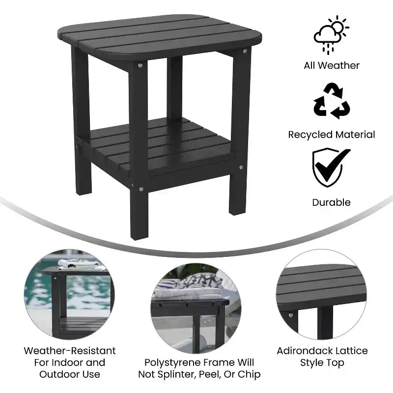Merrick Lane Tavolino laterale Adirondack a 2 ripiani, Tavolino d'appoggio per interni/esterni in HDPE resistente a tutte le stagioni