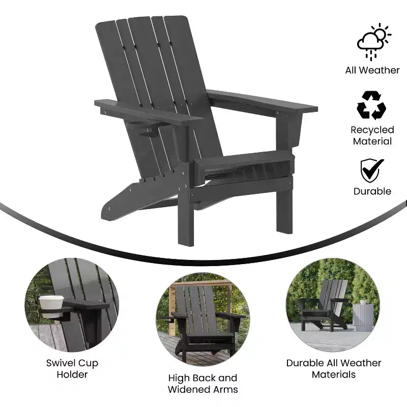 Sedia Adirondack Emma e Oliver con portabicchieri, sedia Adirondack in HDPE resistente alle intemperie