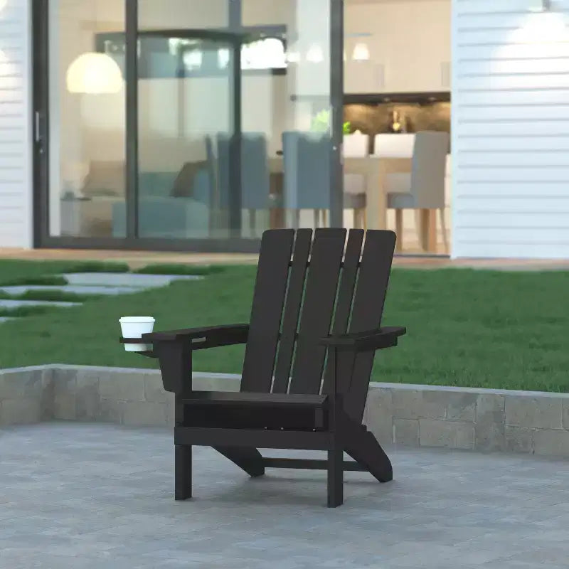 Sedia Adirondack Emma e Oliver con portabicchieri, sedia Adirondack in HDPE resistente alle intemperie
