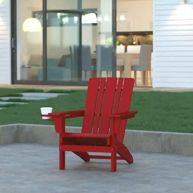 Sedia Adirondack Emma e Oliver con portabicchieri, sedia Adirondack in HDPE resistente alle intemperie