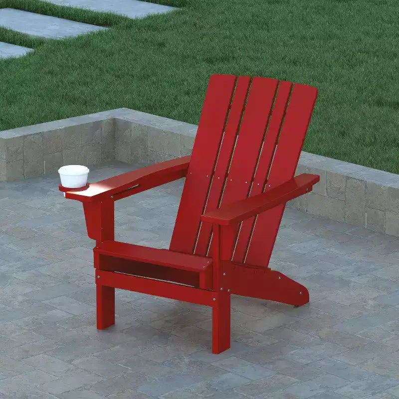 Sedia Adirondack Emma e Oliver con portabicchieri, sedia Adirondack in HDPE resistente alle intemperie
