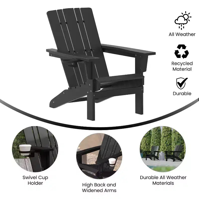 Sedia Adirondack Emma e Oliver con portabicchieri, sedia Adirondack in HDPE resistente alle intemperie