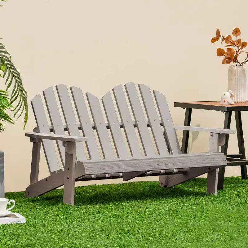 Costway Sedia Adirondack 2 Posti per Bambini, in Legno Massello, Panca con Schienale e Braccioli, per Esterni Caffè/Bianco/Grigio