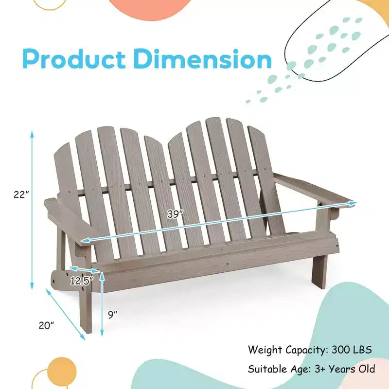 Costway Sedia Adirondack 2 Posti per Bambini, in Legno Massello, Panca con Schienale e Braccioli, per Esterni Caffè/Bianco/Grigio