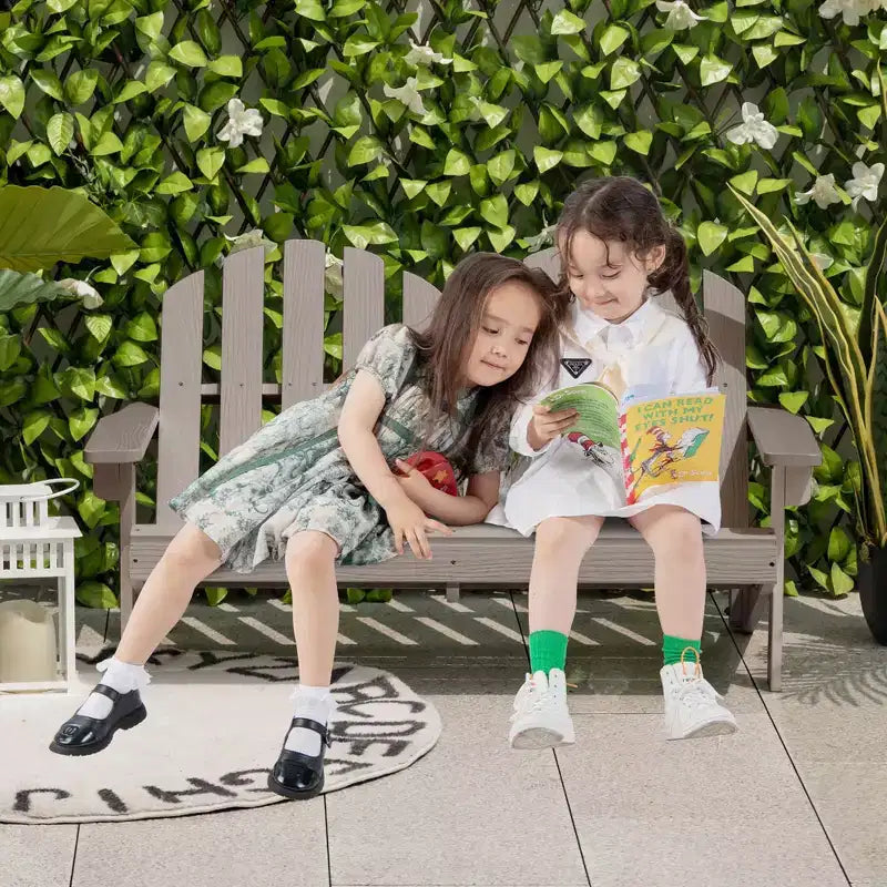 Costway Sedia Adirondack 2 Posti per Bambini, in Legno Massello, Panca con Schienale e Braccioli, per Esterni Caffè/Bianco/Grigio