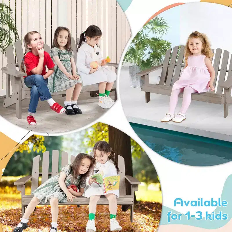 Costway Sedia Adirondack 2 Posti per Bambini, in Legno Massello, Panca con Schienale e Braccioli, per Esterni Caffè/Bianco/Grigio
