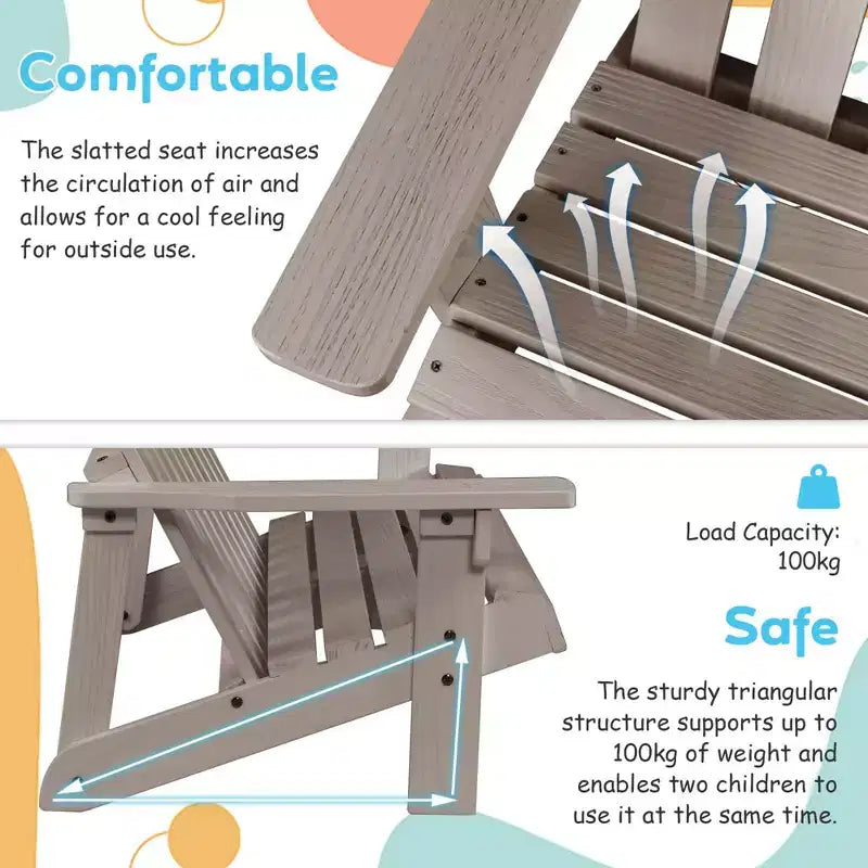 Costway Sedia Adirondack 2 Posti per Bambini, in Legno Massello, Panca con Schienale e Braccioli, per Esterni Caffè/Bianco/Grigio